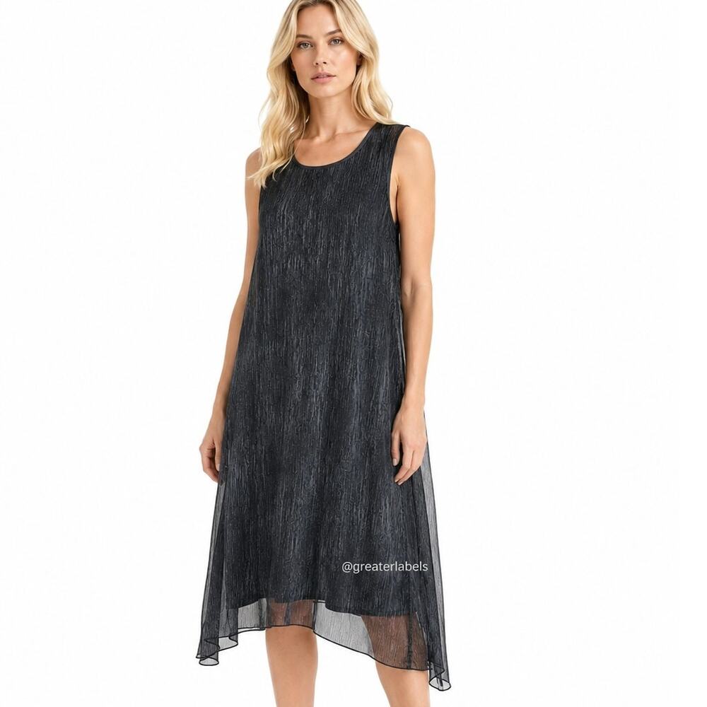 Eileen Fisher Scoop Neck Sleeveless Sharkbite Silk Shift Dress Size S